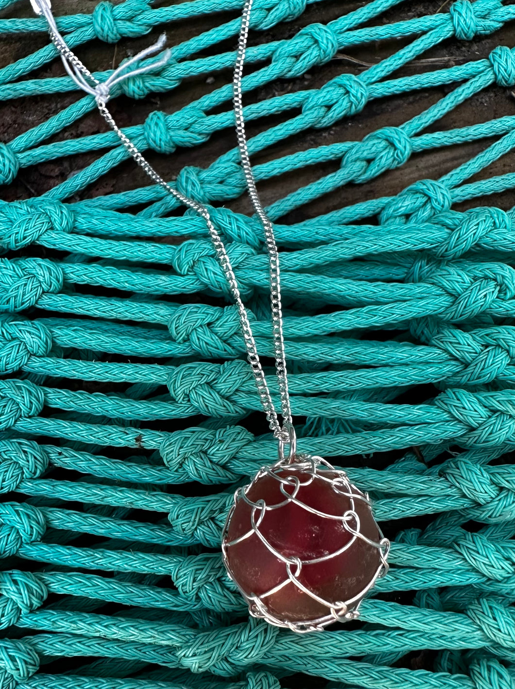 Seaglass marble necklace- orange/red
