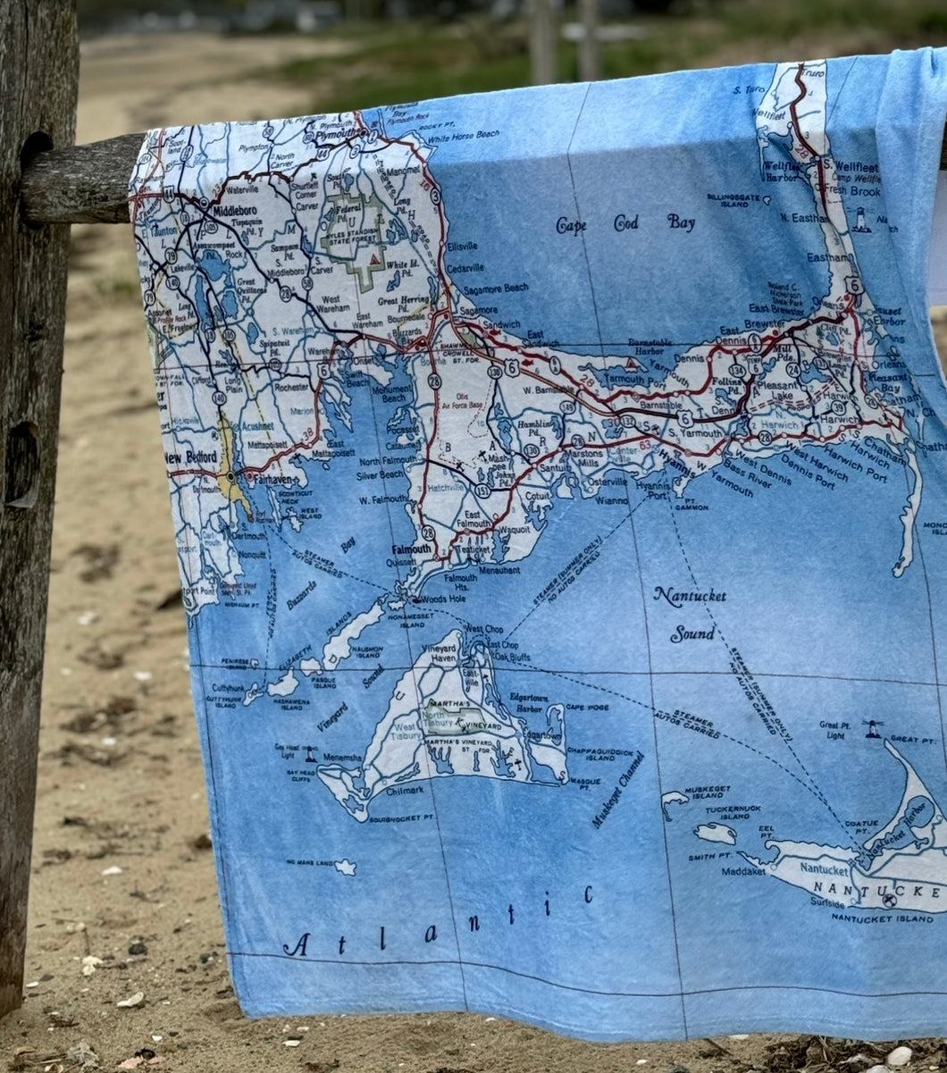 Cape Cod Vintage road map throw blanket