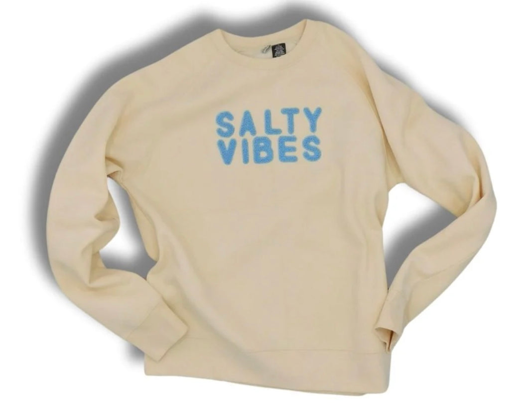 Chenille salty vibes crew sweat-cream