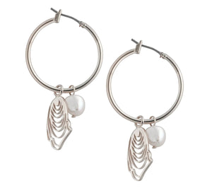 Oyster and pearl hoop earrings-sil