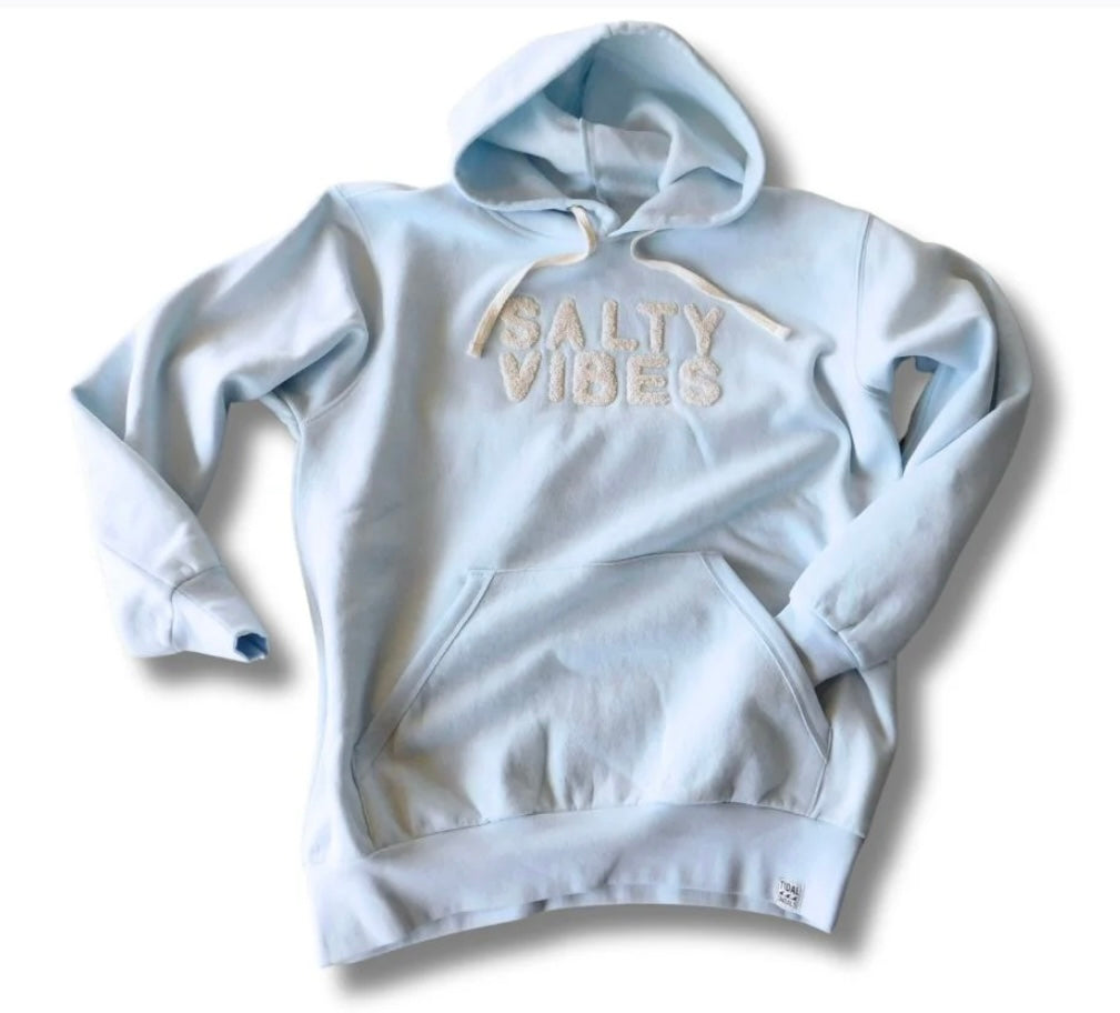 Chenille salty vibes hoodie sweat-ice blue