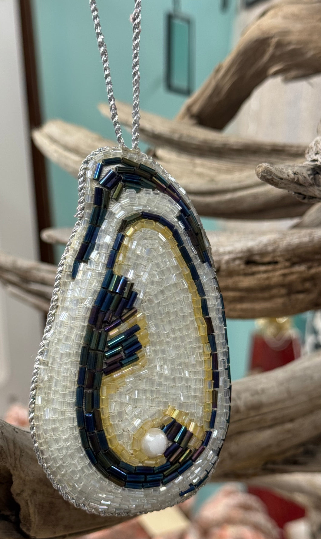 Beaded oyster ornament