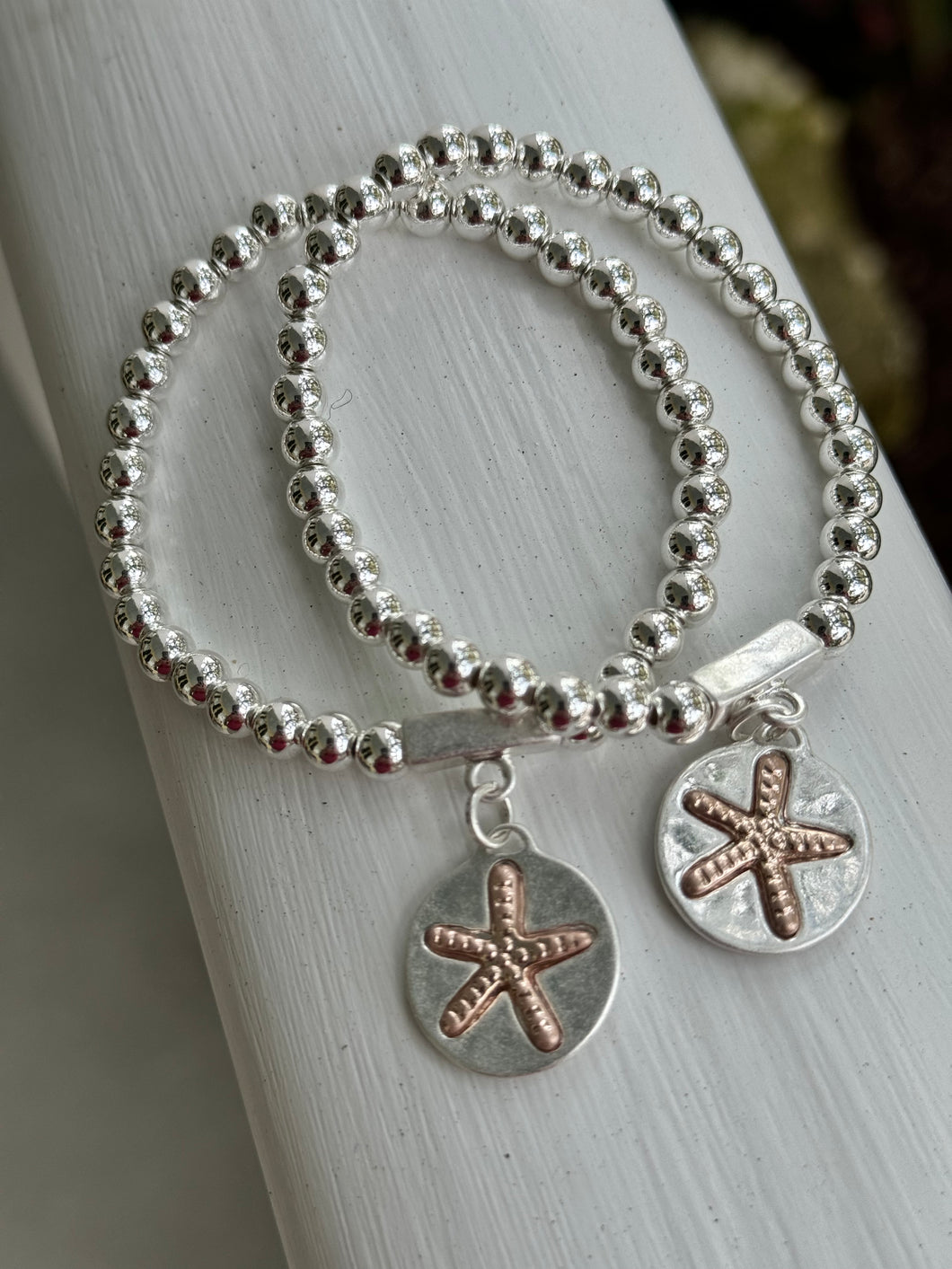 Silver bead starfish bracelet