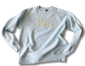 Chenille salty vibes crew sweat- ice blue