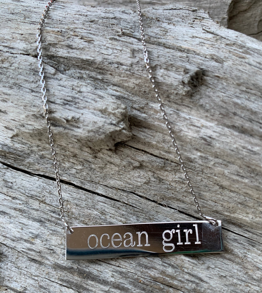 Sterling ocean girl bar necklace