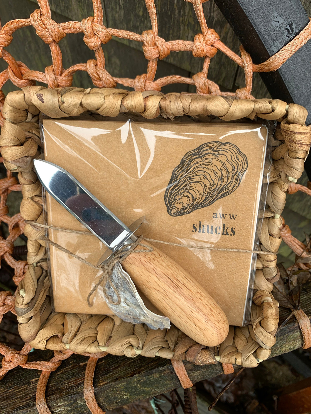 Oyster knife and napkin set